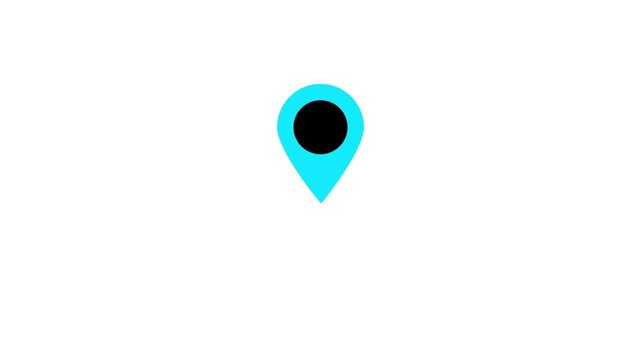 , with video animation.Animated cyan map pointer icon with black center on white background.