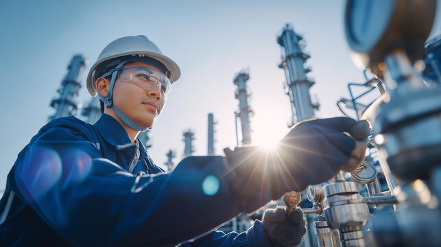 A skilled technician working diligently at an industrial site, showcasing precision in a manufacturing environment.