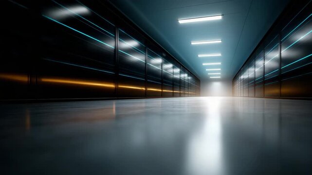 Advanced cloud data center interior with rows of illuminated servers, secure backup and recovery systems, high-performance computing infrastructure, cybersecurity technology