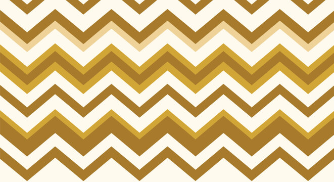 Seamless Chevron Zigzag Pattern in Mustard Gold and Cream &mdash; Classic Retro Multi-Tone Geometric Repeat Vector Design for Textile, Wallpaper, Fashion and Interior Print
