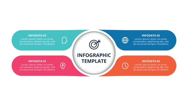 Essential infographic with 4 steps, options, parts or processes. Business data visualization.