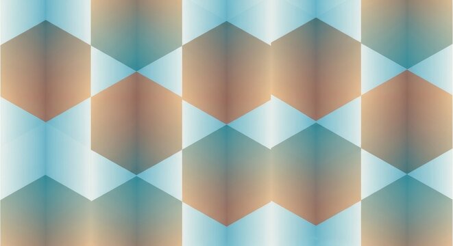 Geometric pattern, 3D hexagons, brown blue gradient, abstract background texture