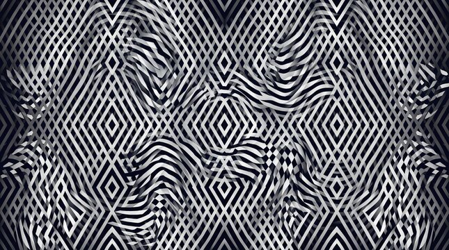 Vector rhombus diamond grid moire effect black white gradient 3 colors optical art