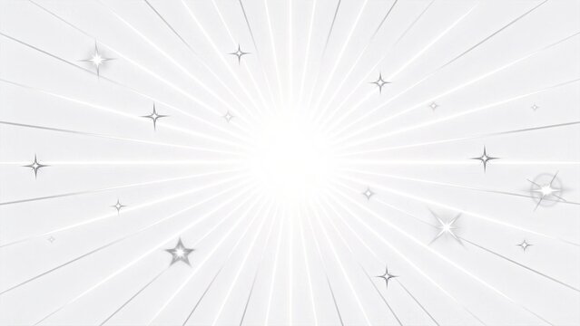 White abstract background with glowing light rays and stars radiant burst effect futuristic concept digital illustration minimalist design bright center geometric pattern clean sty