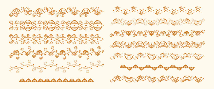 Set of kolam geometric seamless editable pattern. Design for border, frame, banner and cards