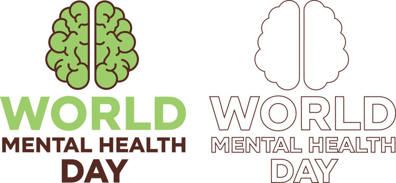 World mental health day awareness logos and brain illustrations