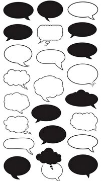 A collection of various blank speech bubbles, in black, white, and outlined