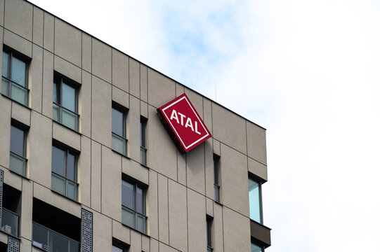 Katowice, Silesian, Poland - Sign and logo of the Atal company