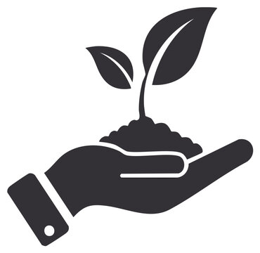 Silhouette Hand Holding Soil with Growing Plant, New Life Concept, Nurturing Icon