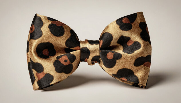 Stylish Bow Tie with Animal Print Pattern Isolated on White Background