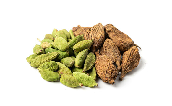 Black Cardamom Seeds Isolated, Brown Cardamon, Dry Kardamon Fruits, Cardamum Spice, Cardamomum