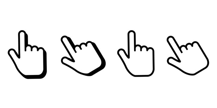 Set of clickable vector hand cursor icons. Vector click for signs, websites, applications, mobile phones, laptops and apps. Editable vector stock illustration.