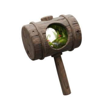 Wooden Mallet with Miniature Forest Scene Inside