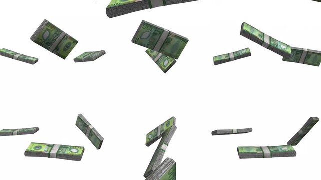 Samoa Money, Samoan Tala Banknotes Falling, WST Currency Stacks, White Background, 4K