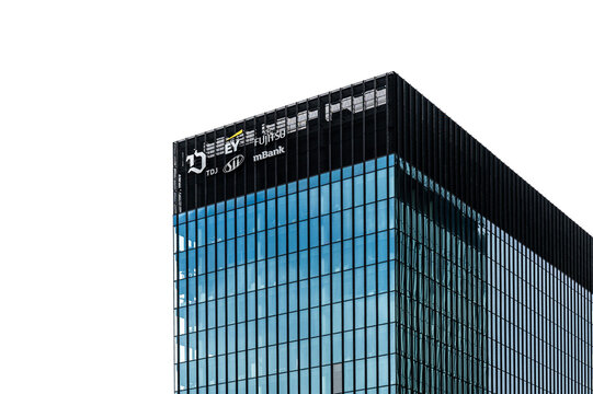 Katowice, Silesian, Poland - Contemporary glass and steel office building of PWC, Panattoni and other service companies