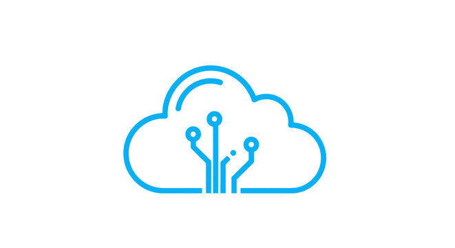 A digital cloud concept logo representing technology and interconnected data transmission