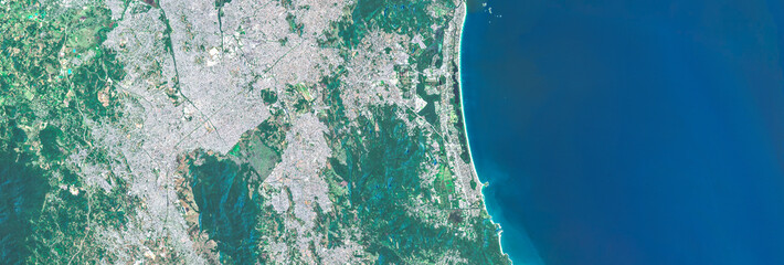 Satellite view of Rio de Janeiro coastline and urban area, Brazil, July 2025, High-resolution satellite image of Rio de Janeiro’s coastal city and surrounding urban area captured in July 2025 © M. Jurzyk