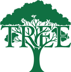 Obraz premium Creative green tree design with word text inside for ecofriendly projects