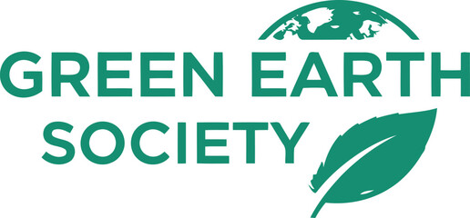 Fototapeta premium Green earth society logo design with leaf and globe illustration