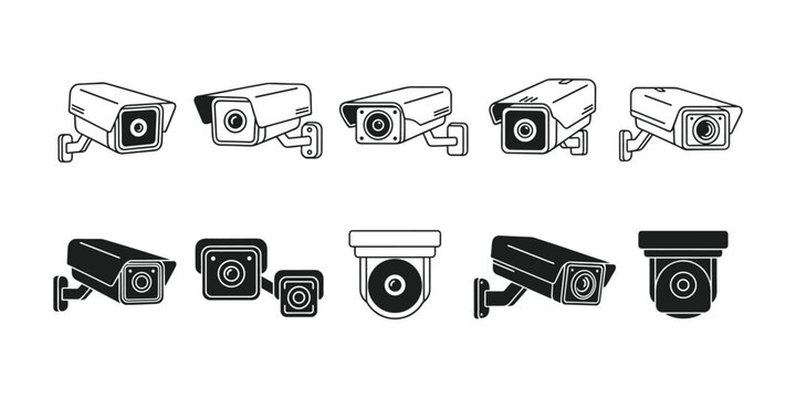 Security CCTV Camera Icons Set Surveillance Monitoring Protection Vector Illustration