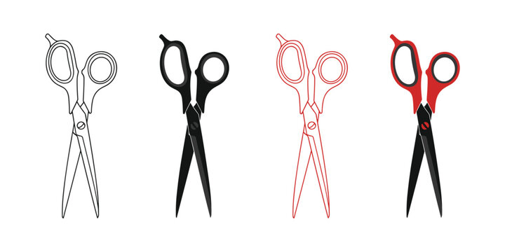 Vector scissors illustrations in various styles and colors