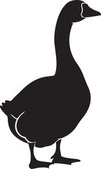 Fototapeta premium Black silhouette of a goose standing simple vector illustration for nature and farm themes isolated on white background