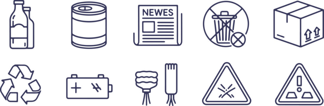 Icons representing various types of recyclable and non-recyclable waste materials