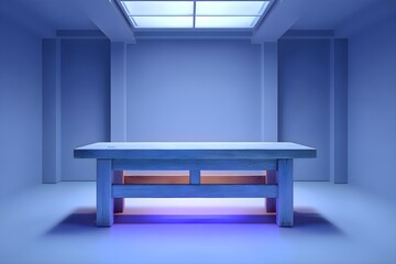 Fototapeta premium Minimalist Blue Table in Modern Interior
