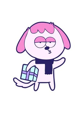 vibrating motion animation of cartoon bored dog with christmas present