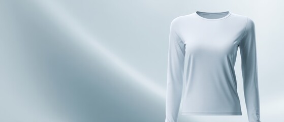 Naklejka premium A white long-sleeved athletic shirt is displayed on a light blue gradient background. Front view
