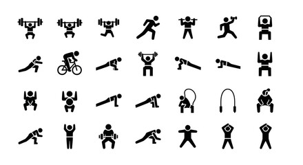 Naklejka premium Fitness Icons Set: Diverse Workout Exercises and Sports Activities