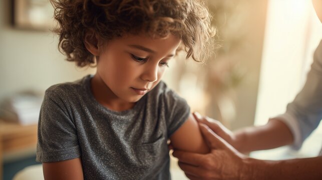 Child receiving skin prick test on forearm by clinician, representing pediatric allergy diagnostics and allergic sensitization assessment.