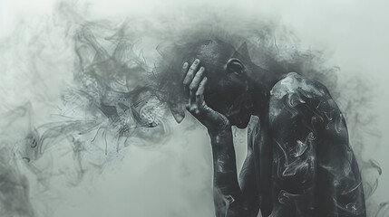 Fototapeta premium Person struggling with depression, anxiety, and stress. Mental health awareness concept for healthcare.