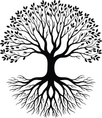 Obraz premium Intricate black and white illustration of a tree with symmetrical branches and roots.