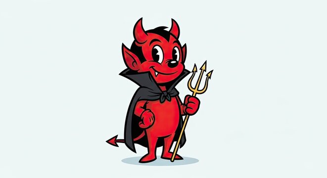Cartoon devil illustration with trident isolated on white background