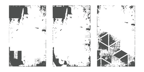 Obraz premium Set of three vertical grunge frames with geometric elements and distressed textured borders