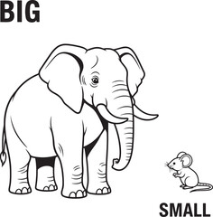 Fototapeta premium Big and small elephant and mouse comparison illustration for kids learning size differences.