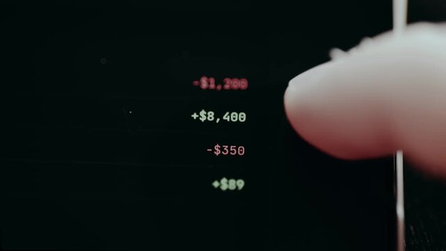 Financial transactions, positive and negative amounts from an app interface