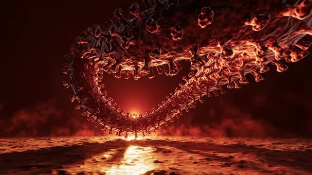 Abstract eerie ebola virus visualization with glowing organic structures