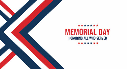 Obraz premium Abstract red, white, and blue geometric design with text 'Memorial Day', minimalistic style, concept for patriotic greetings, remembrance campaigns, and veteran appreciation.