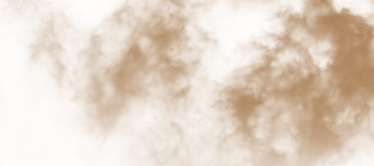 Dust, sand, soil, smoke cloud particles isolated on a clean transparent or white background. Brown sandstorm haze with dust explosion rising upward. Perfect design elements for compositing, overlays,  © Sana
