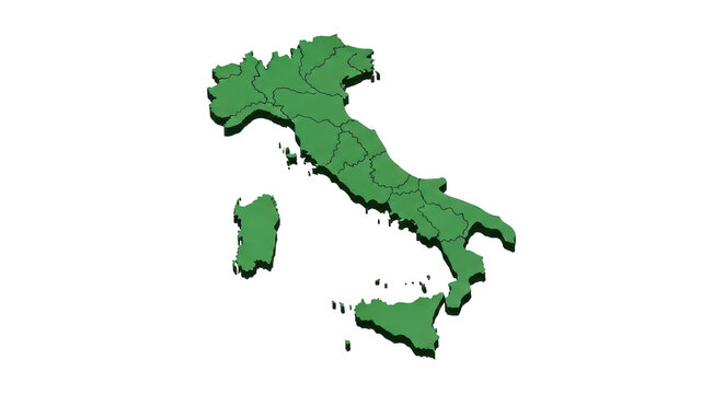 Map of italy with green and white colors highlighting the country's shape isolated on transparent background