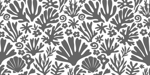 Seamless pattern with hand drawn organic botanical shapes in a minimalist modern style © GraphixEra