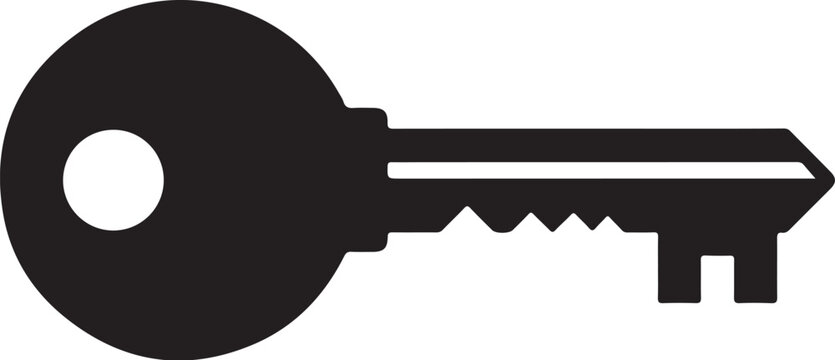 Black key icon, vector key symbol, flat key design, simple lock key