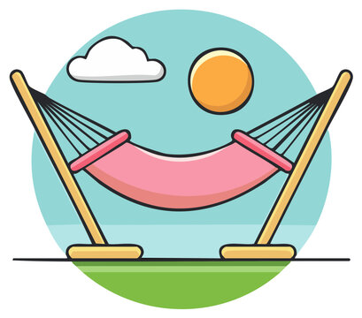 Sunny Day Relaxing Hammock Scene with Cloud and Sun Outdoor