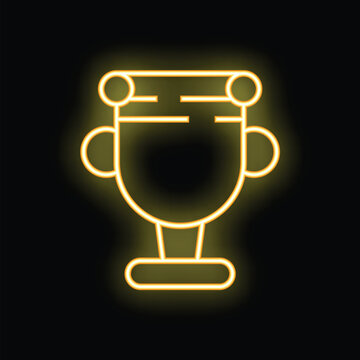 Yellow neon icon of an ancient greek kylix on a black background, perfect for projects related to history, archaeology, and ancient greece