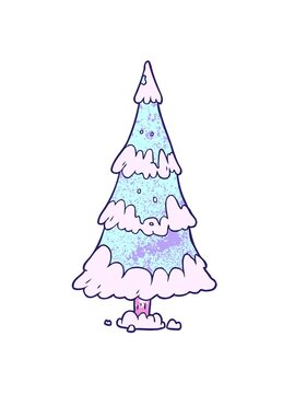 jiggle and pause animation of cartoon snowy christmas tree