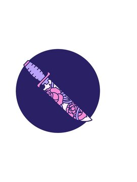 horizontally vibrating animation of iconic tattoo style image of a dagger with florals