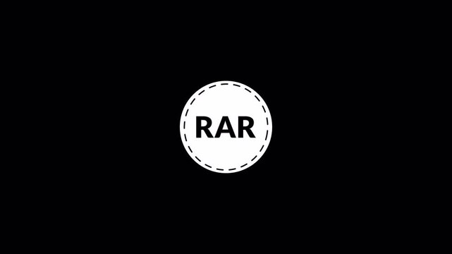 RAR file sticker logo icon animation rar circle rar icon RAR file document icon symbol graphic format image animation digital data computer in transparent background in 4K animation with alpha channel