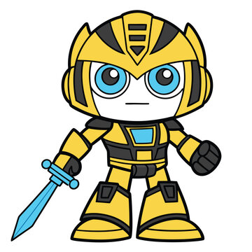 Chibi style transformer character with sword